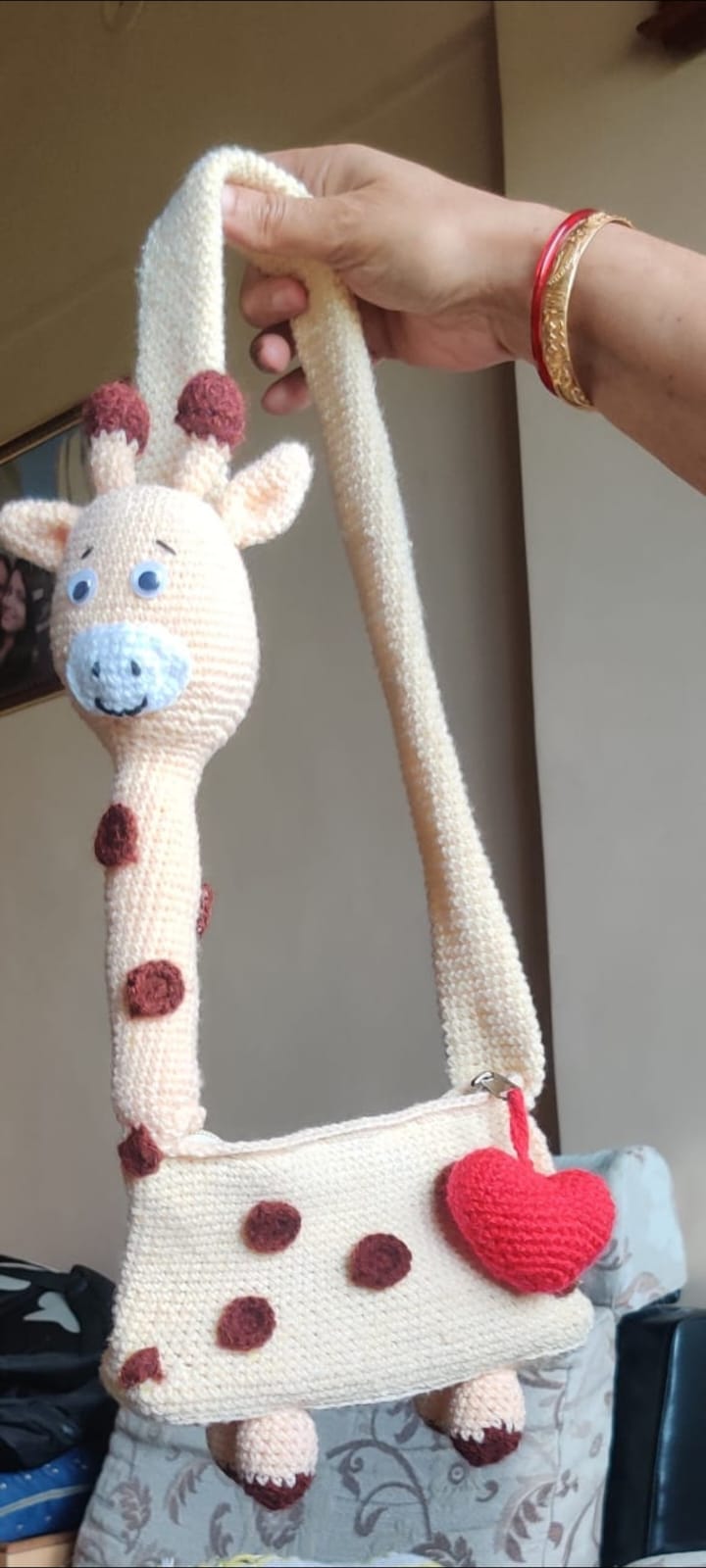 Giraffe Sling Bag — a handcrafted crocheted shoulder bag