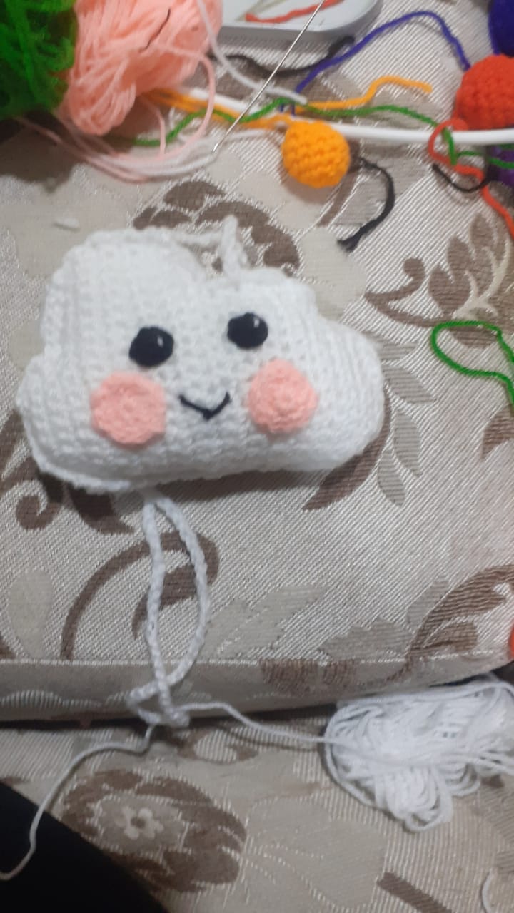 Daydream the Happy Cloud — a kawaii white crocheted cloud with rosy cheeks