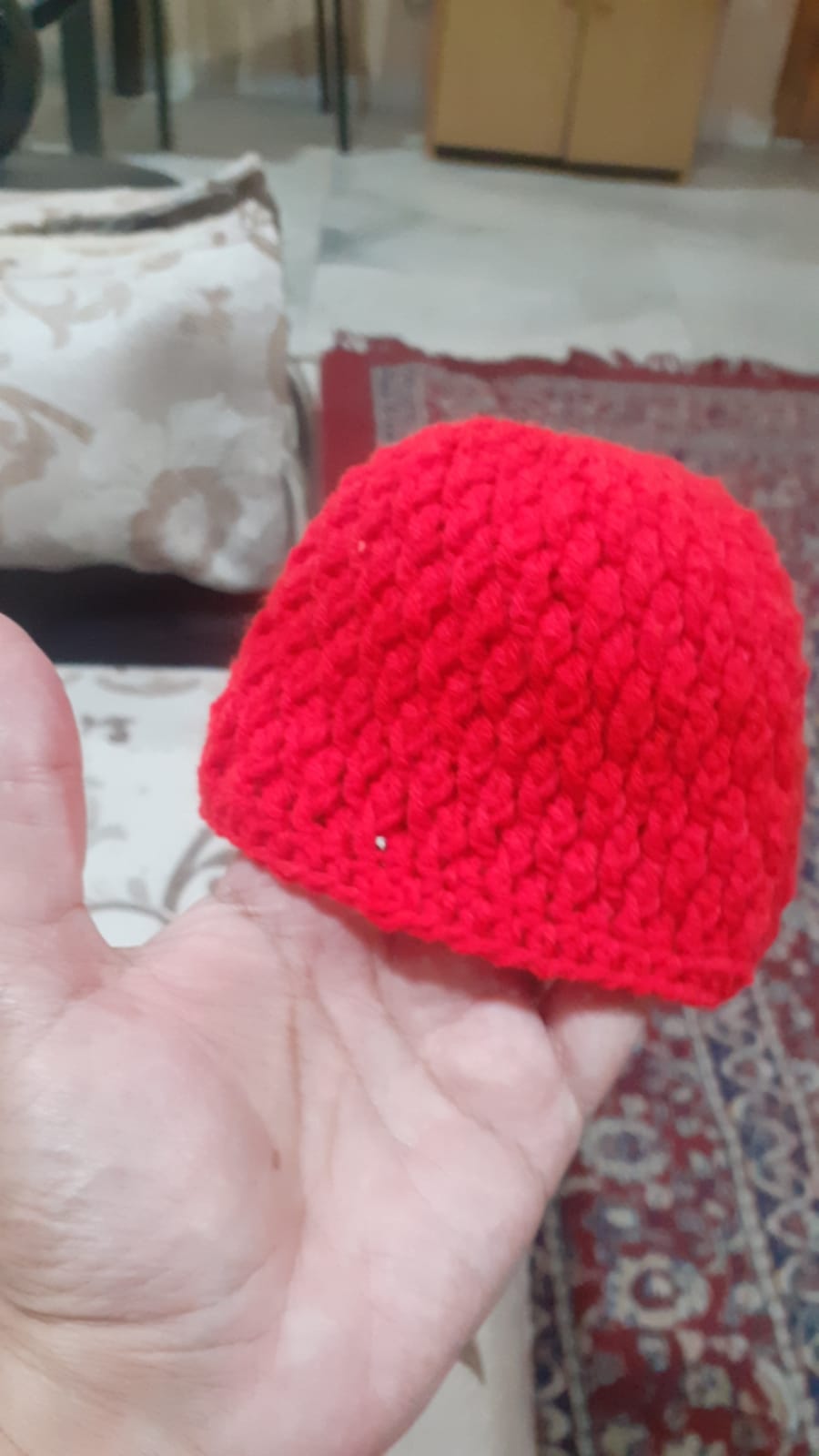 Little Cherry Beanie — a soft red crocheted baby cap